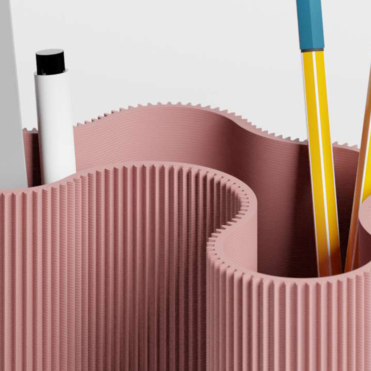Detail der gerippten Struktur des KORALLE Stiftehalters Modul vier in altrosa aus dem 3D Druck #farbe_terracotta